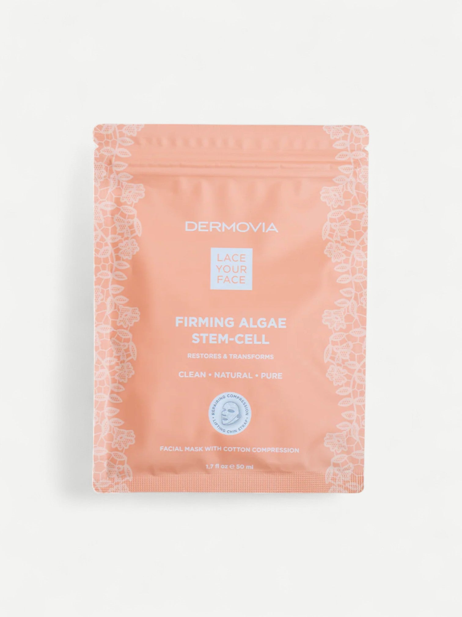 Dermovia facial firming mask packaging with text on a white background