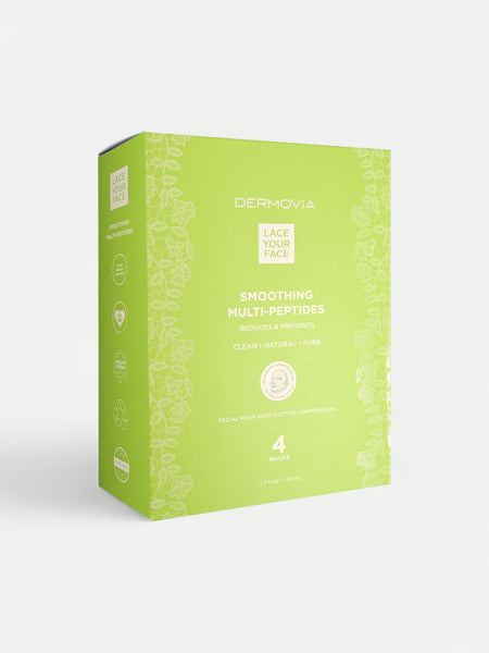 Green box of Dermovia Smoothing Multi-Peptides masks on a white background